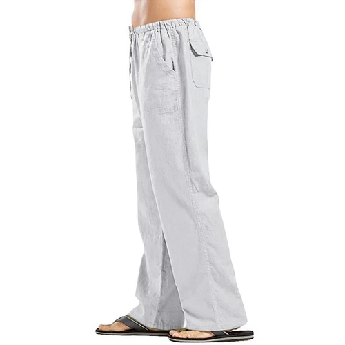 Herren Baumwolle Leinen lose Hose Freizeit Kordelzug Strand Yoga Baggy lange Hose - Bild 55 von 69