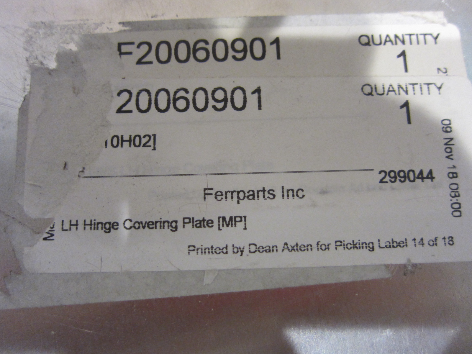 Ferrari 246 Dino (1975) - LH Door Hinge Cover Plate - P/N 20060901