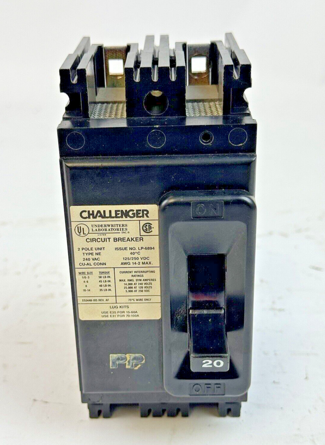 CHALLENGER / FPE - NE224020 - MOLDED CIRCUIT BREAKER - 2 POLE, 240 VAC, 20 A-NEW