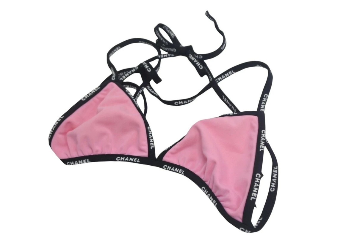 Authentic Chanel Vintage Bikini Swimsuit Pink Black Size 36 Authentic Chanel Vintage Bikini Swimsuit Pink Black Size 36