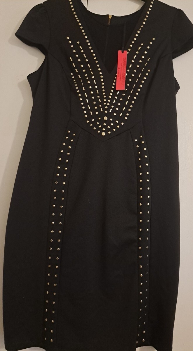 black studded bodycon dress Buy Joseph Ribkoff Black Studded Mesh Yoke Sheath Dress 254085 — AfterRetail main image 1