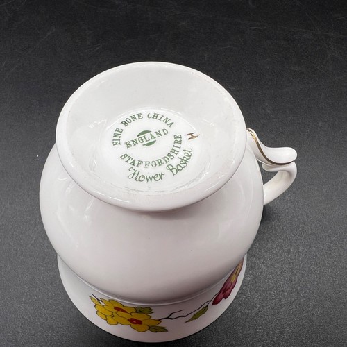 Vintage Crown Staffordshire Flower Basket Floral Footed Tea Cup & Saucer Set - Picture 7 of 7