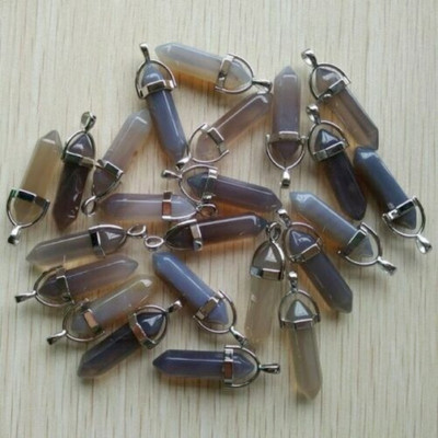 500pcs Natural Grey Agate Stone Pillar Hexagonal Column Pendants Bead Wholesale
