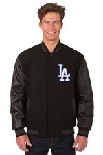 MLB Los Angeles Dodgers Wool Leather Reversible Jacket Front Patch Logos Black