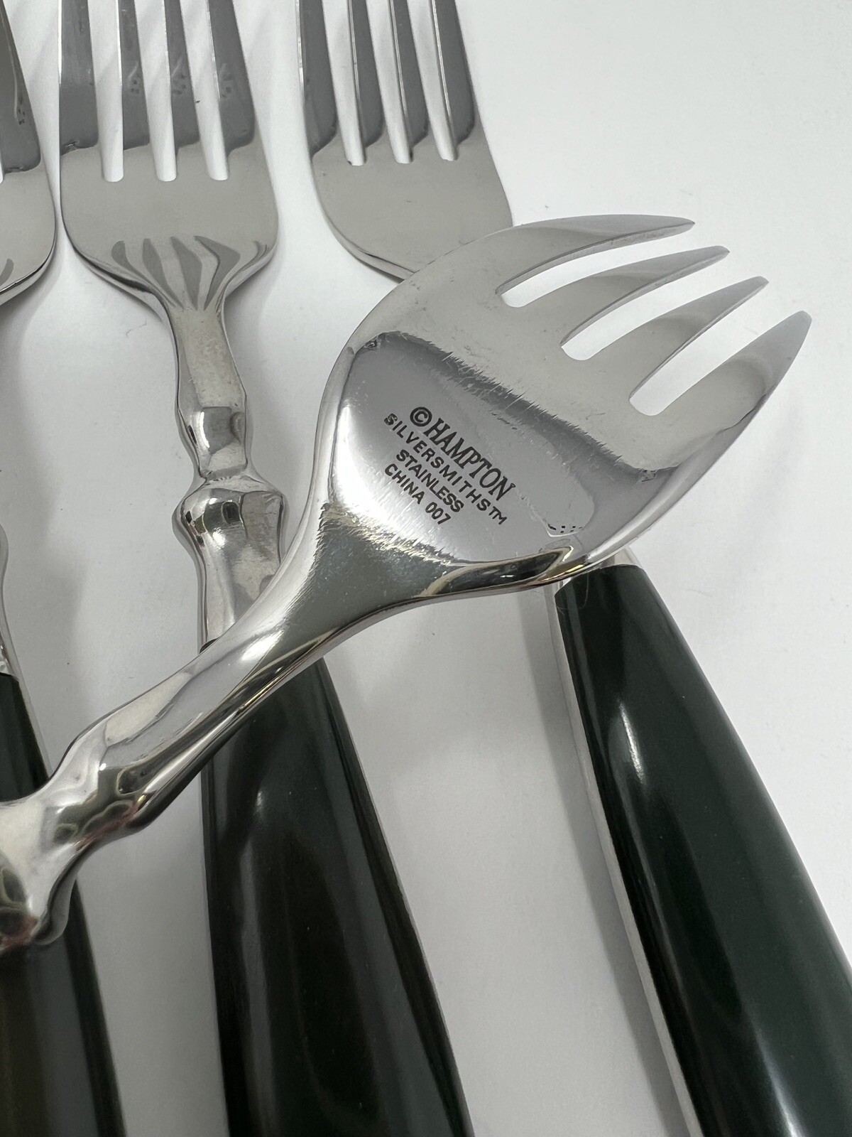 4 Hampton Salad Forks Stainless Green Handle Bistro Style Flatware