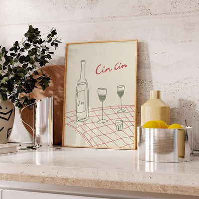 Wine Print Kitchen Poster Print Kitchen Decor Cin Cin Prints Wine Lovers Gift