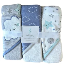 Set of 3 Lullaby Lane 28"x28" Hooded Towels - Soft & Absorbent - Blue & Gray
