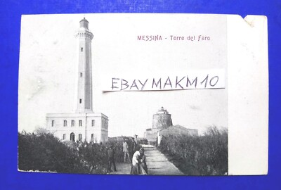   ANTIQUE POSTCARD MESSINA LIGHTHOUSE TOWER ANIMATED WOMEN BEAUTIFUL SICILY  