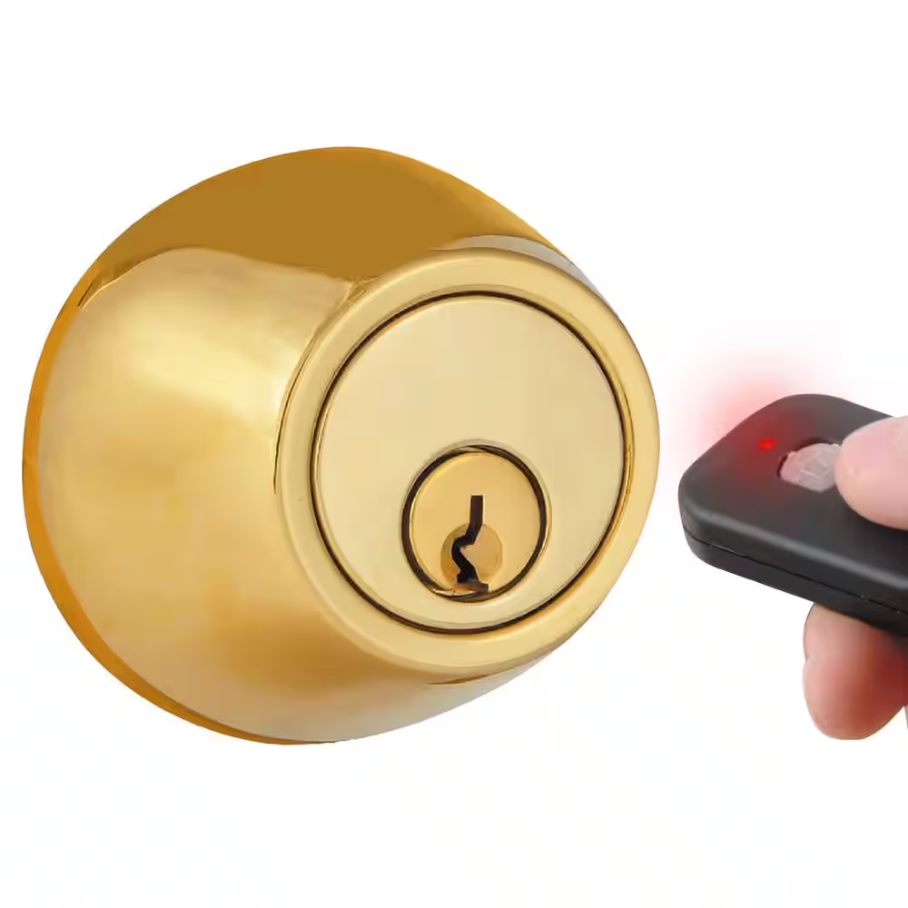 Keyless Electronic Deadbolt Lock Remote Control Polished Brass Metal Entry-image
