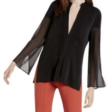 Halston Heritage Black Silk Blouse with Bell Sleeves Size 4