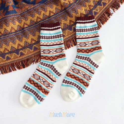 1-5Pairs Women/Men Winter Extra Warm Thick Wool Knit Crew Socks Vintage Style - Picture 13 of 22