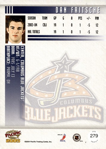 Dan Fritsche - Signed 2004-05 Pacific Prospect Card #279 - Picture 2 of 2