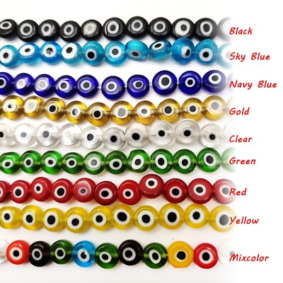 9 Color Evil Eye Disc Coin Spacer Loose Bead Flat Round 15'' 4mm 6mm 8mm 10mm