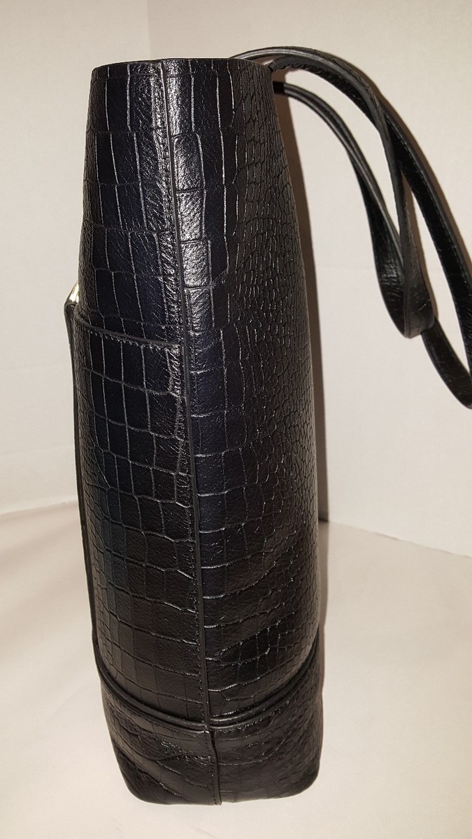 ANTONIO MELANI TRANSPORT Black Croc Embossed leather Tote