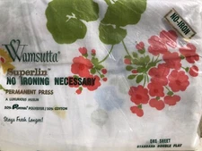 Vintage NOS Wamsutta Superlin No Iron Muslin Double Flat Sheet Floral MCM 