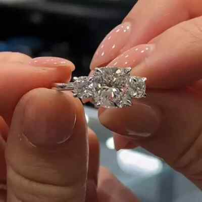 2.20TCW Cushion IGI Lab Grown Diamond 3-Stone/Hidden Halo Ring 14kt White Gold