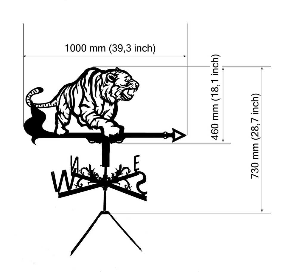 Tiger Metal Weathervane, Weather Vane, home roof decor, Big cat. - Image 4 of 4