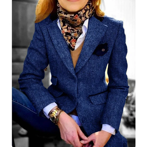 NEU Damen Jacke Fischgrät Blazer Einreiher Pattentasche Anzüge maßgeschneidert - Bild 16 von 30