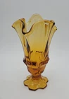 1969 Fenton Valencia Amber Art Glass Handkerchief Vase 7" Footed Eapg Vtg