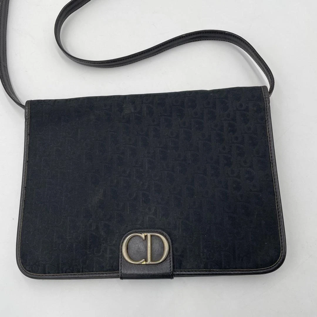 Sac bandoulière Christian Dior logo toile cuir noir femme cadeau DE JAPON