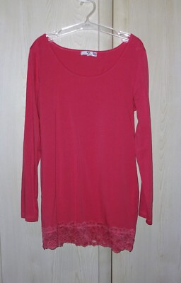 AJC Langarm Shirt m. Spitzensaum Gr. 38 M koralle rot dunkelrosa  TOP ZUSTAND!