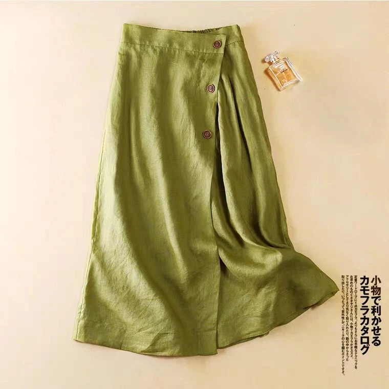 Summer casual cotton and linen A-line skirt cotton and linen elastic waist skirt