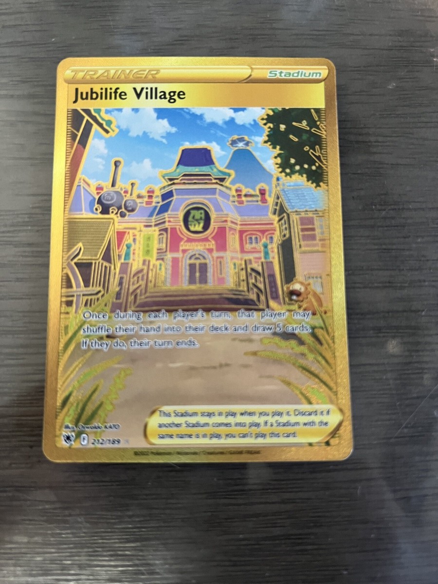 jubilife village pokemon card gold Jubilife Village 212/189 Astral Radiance Gold Secret Rare Full Art Pokemon  Card
