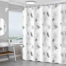 Silver Grey Sheen White Leaves Shower Curtain, PEVA, Modern, 71" x 71" - NEW