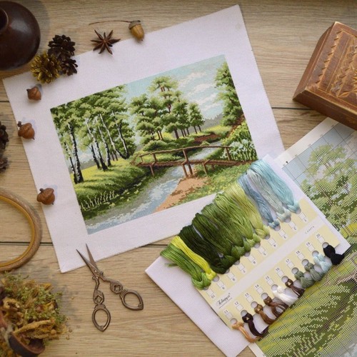 River in summer Cross Stitch Kit - Landscape Embroidery Kit - DIY Home Decor - Picture 2 of 10