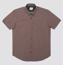 Mens Ben Sherman Short Sleeve Check Button Down Shirt 75940 - Scarlet Red