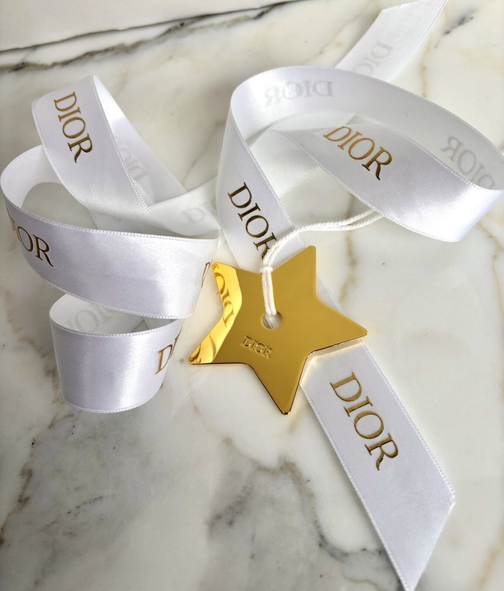 DIOR LOGO SET SATIN RIBBON 46 in & GOLDEN STAR BAG CHARM ORNAMENT