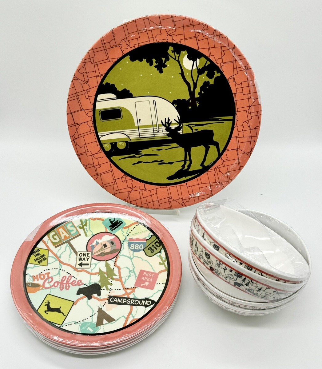 Retro Style Camp Casual 12-Piece Dish Set 4-11” Plates Plates 6”  Bowls