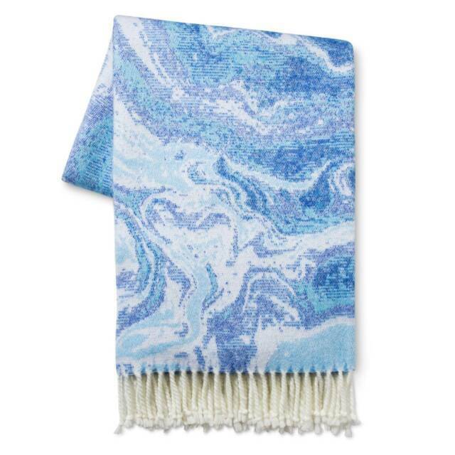 Xhilaration Throw Blue Cream White Swirl Fringe Trim Machine Wash Gift for sale online