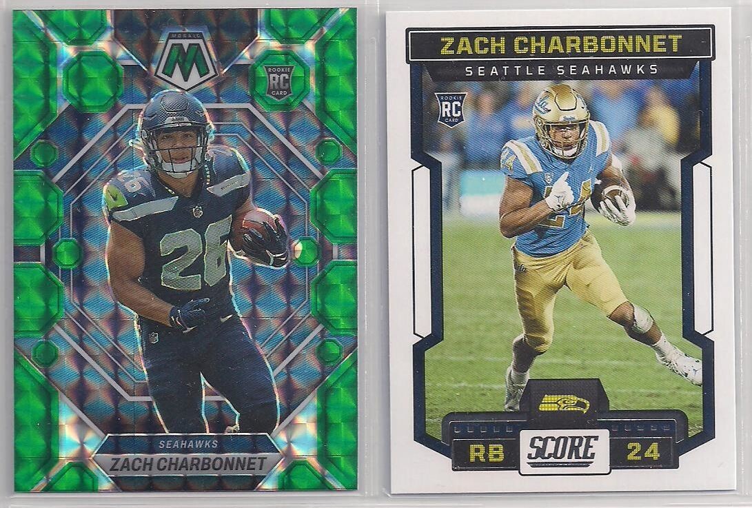ZACH CHARBONNET SEAHAWKS BRUINS 2023 ROOKIE MOSAIC GREEN PRIZM 379 & SCORE # 320