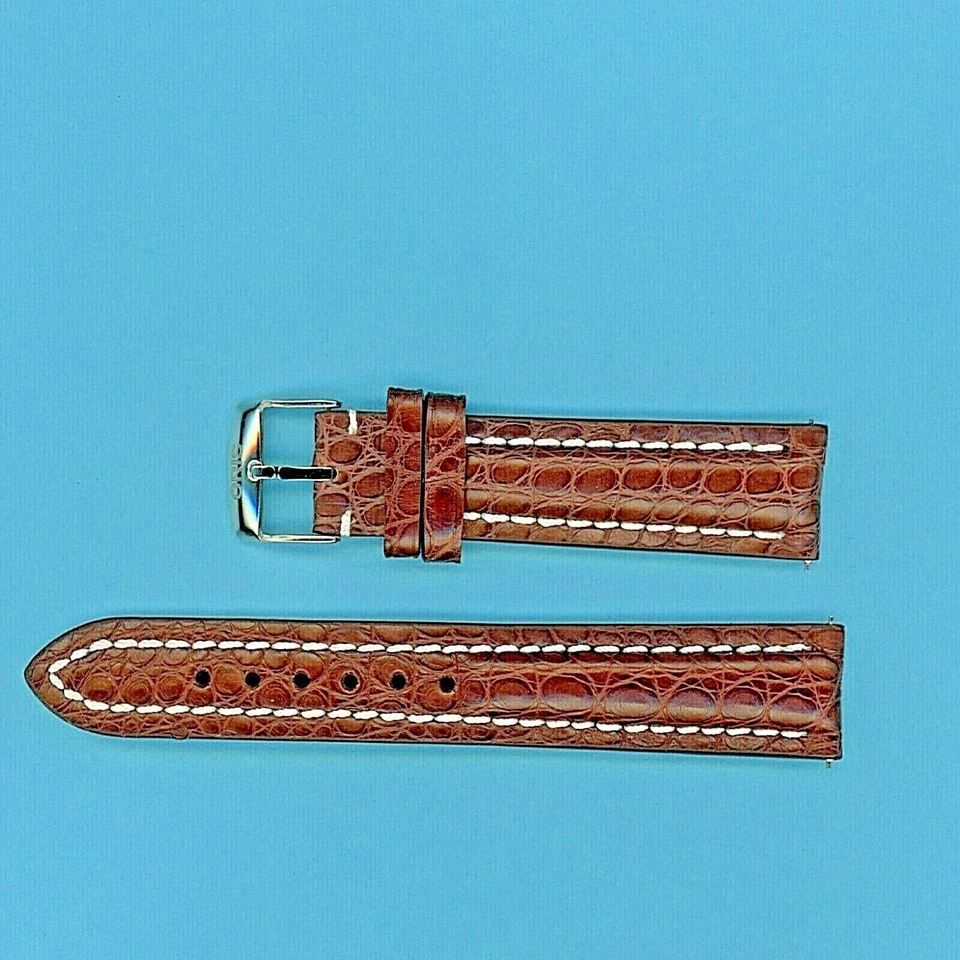 CORREA MB COCODRILO GENUINO MARRÓN 22mm forrada de cuero y hebilla oris de acero genuino Foto 2 de 4