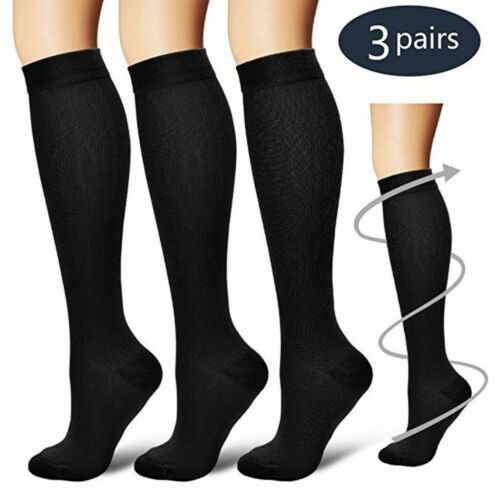 (3 Pairs) S-XXXL Compression Socks Knee High 20-30mmHg Graduated Mens Womens - Photo 1 sur 16