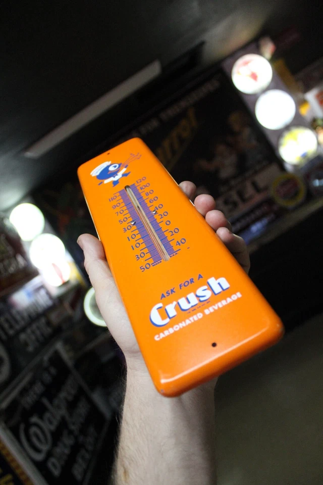 SCARCE 1950s ORANGE CRUSH SODA POP PAINTED METAL THERMOMETER SIGN PEPSI COKE RC - Image 3 of 4