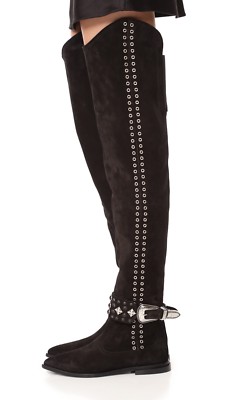 $890 TOGA PULLA Over the Knee Boots Rivets Suede Boots Thigh High Booties 36