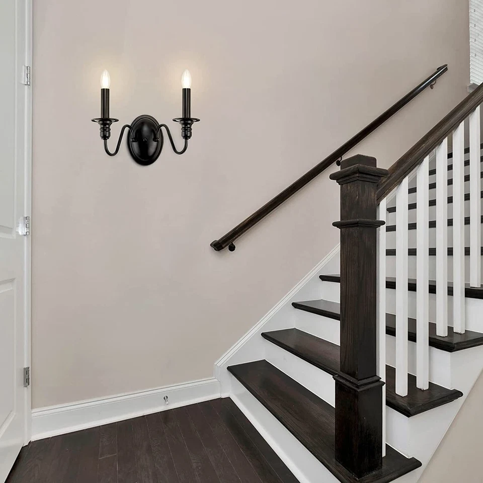 Farmhouse Industrial Wall Light Fixtures Candle Black Wall Lamp Sconce Bedroom - Image 4 of 4