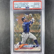 2018 Topps Update Gold Parallel SP Ronald Acuna Jr. PSA 10 GEM Mint Card #US250