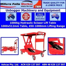 Millers Falls 1000kg Mobile Scissor Lift Table Manual Hydraulic 1000mm Lift