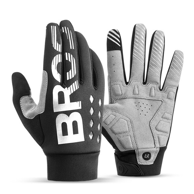 ROCKBROS Men's Winter Cycling Full Finger Gloves Windproof Fleece Gloves Black