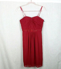 Adrianna Papell Cherry Red Dress 6 Strapless Ruched Empire Babydoll Beaded Prom