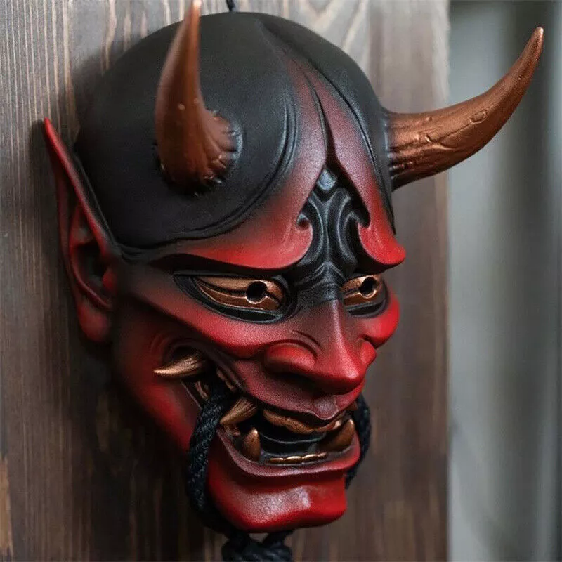 Halloween Japanese Anime Half Face Mask Latex Cosplay Kabuki Samurai Devil  Props