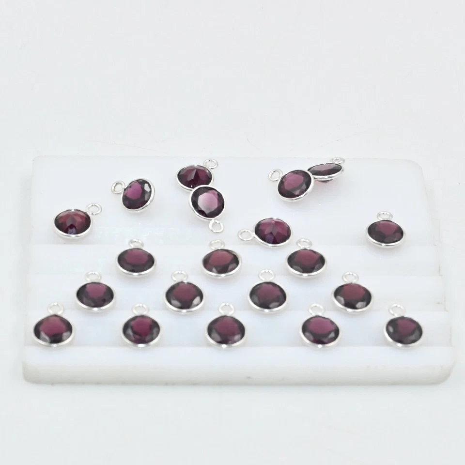 Garnet Round Briolette Bezel Connector, 7mm Natural Gemstone 925 Sterling Silver - Imagem 2 de 4