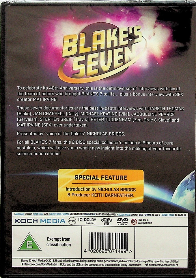 Blakes Seven-7 Stars From TV Series-2-DVD -NEW-RARE (Interviews/Gareth Thomas) - Image 2 of 2
