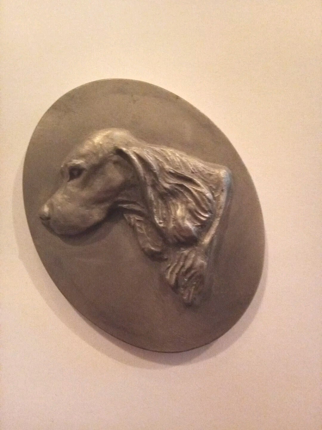 Louise Shattuck Pewter Dog Portrait Oval Plaque Medallion Cocker Spaniel