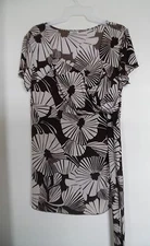 CDW CREATIVE DESIGN WORKS Beige/Brown Flora Print Cap Sleeve  Top Tunic  Large 