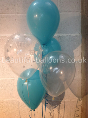 30 karibische türkis ''Mr & Mrs'' perlmuttfarbene Luftballons Hochzeit Sortiment 