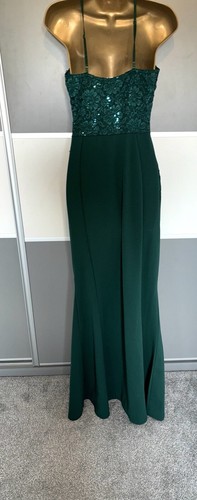 QUIZ Elegant Green Lace Sparkly Sequin Evening Cocktail Party Maxi Dress Size 10 - Picture 4 of 4